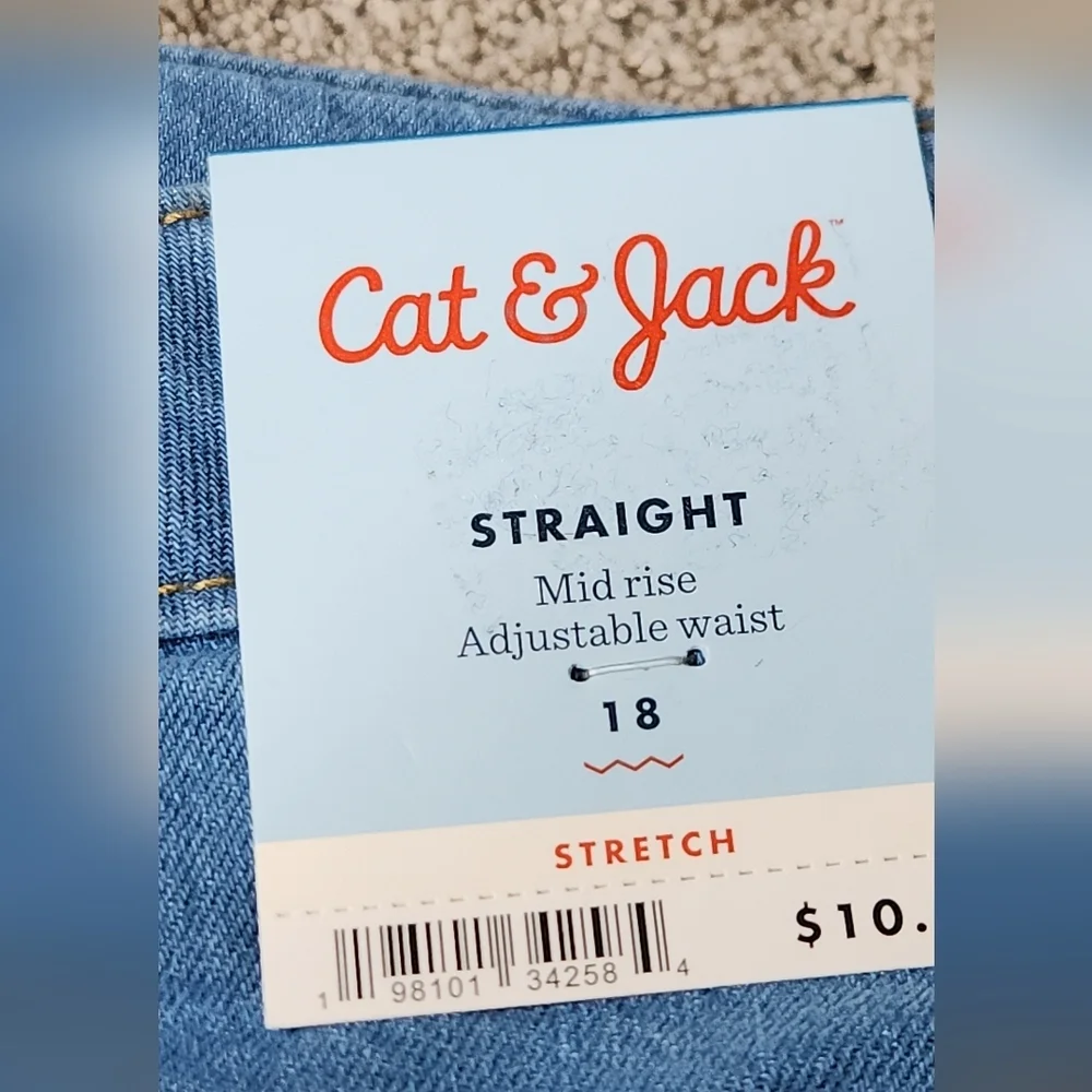 Girls' Mid-Rise Denim Straight Jeans - Cat & Jack Medium Wash 18